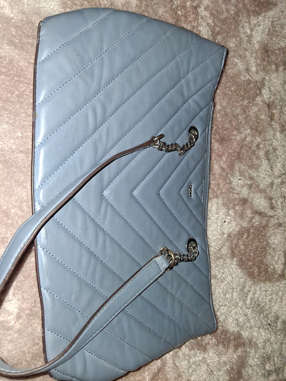 DKNY Quilted Light Blue Tote with Gold Chain Straps